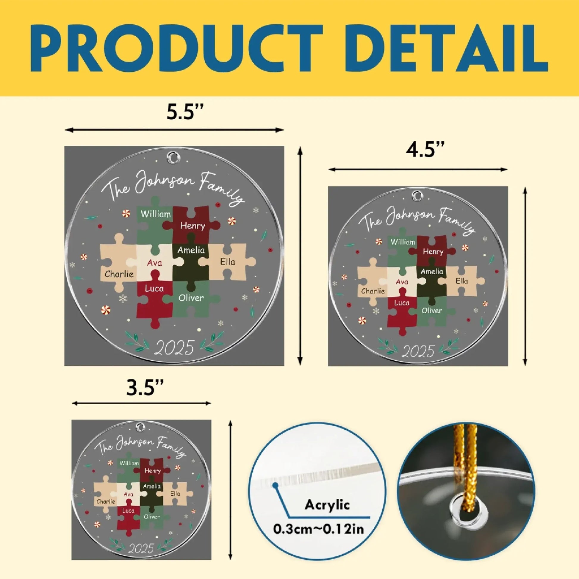 Family Name Puzzle - Family Member Keepsake - Personalized Acrylic Ornament