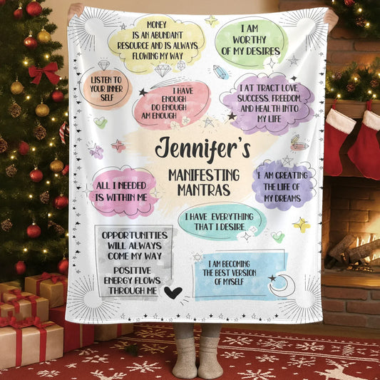 Blanket Custom KNT / White / 30x40in / 76x101cm Manifesting Mantras - Personalized Name Law Of Attraction Custom Blanket