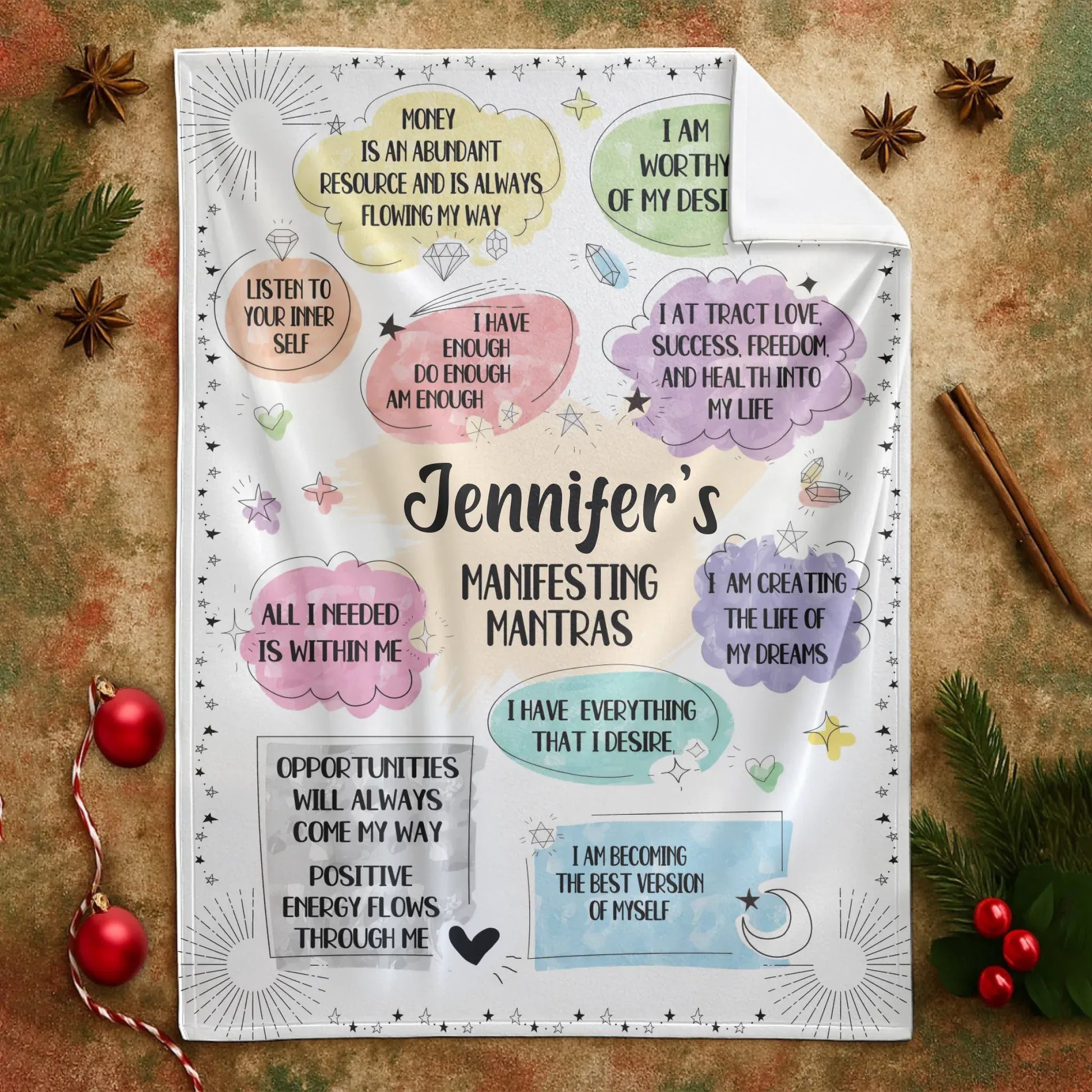 Manifesting Mantras - Personalized Name Law Of Attraction Custom Blanket
