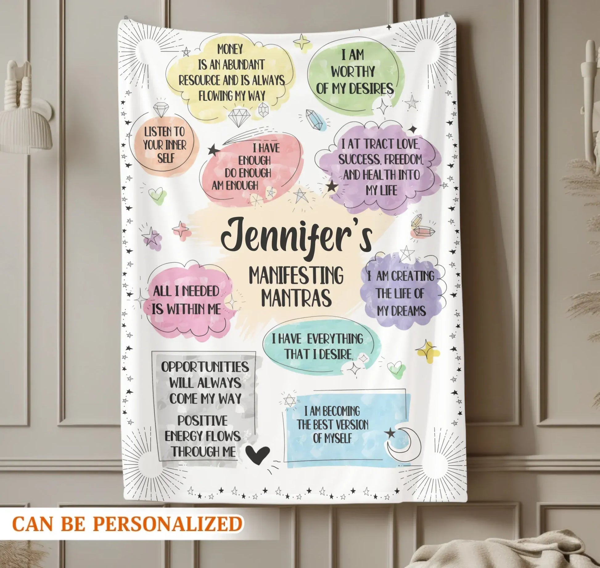 Manifesting Mantras - Personalized Name Law Of Attraction Custom Blanket
