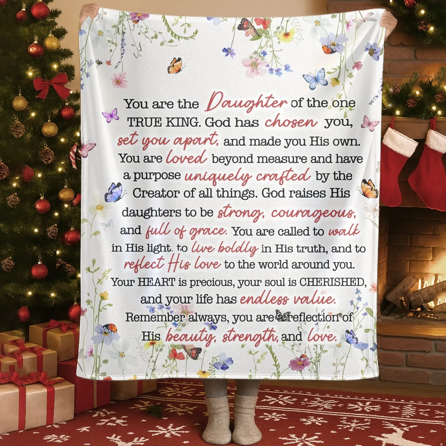 Blanket Custom KNT / White / 30x40in / 76x101cm Daughter Of The King Christian Faith - Personalized Name Blanket