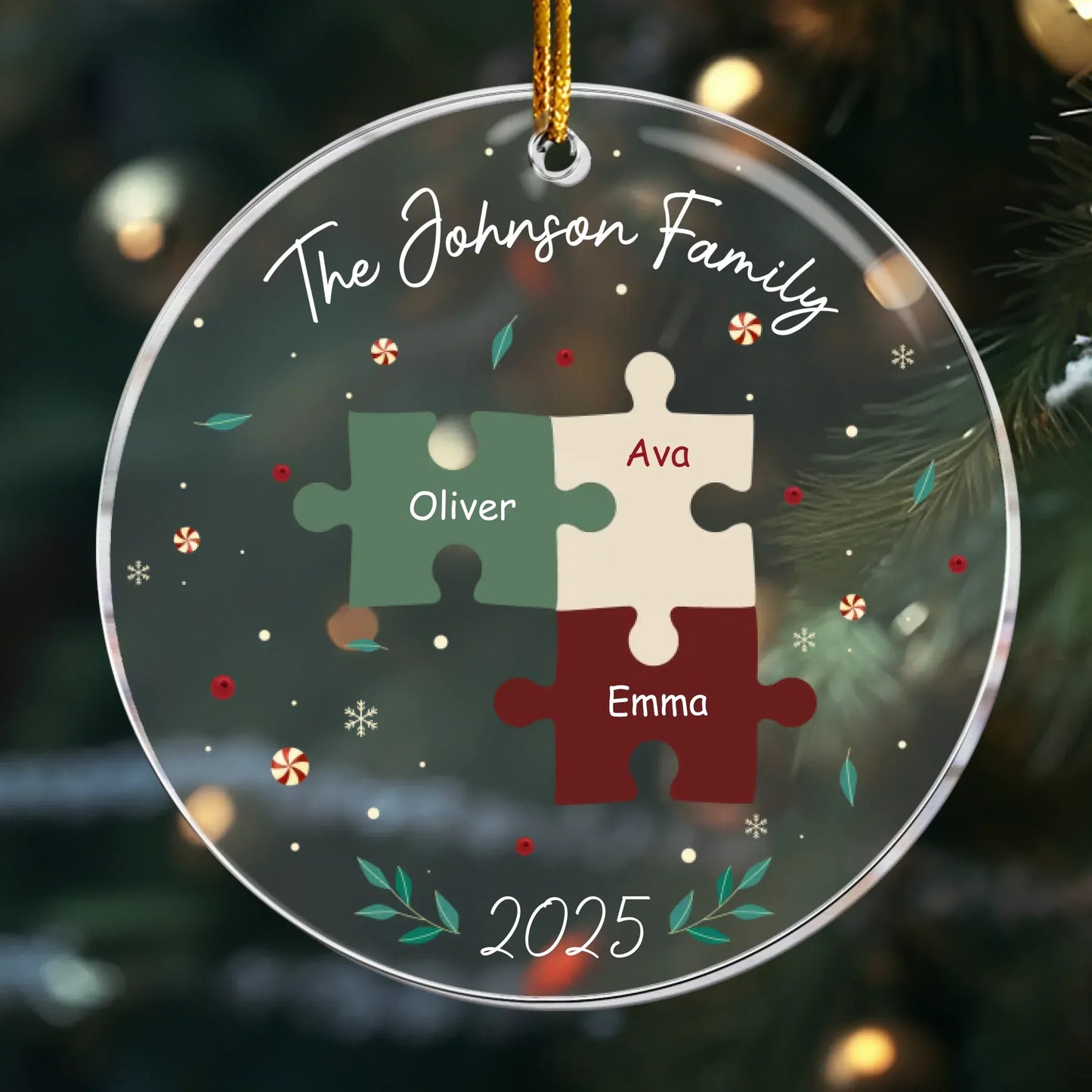 Ornament Acrylic / Glass / 3.5in / 8.9cm Family Name Puzzle - Family Member Keepsake - Personalized Acrylic Ornament