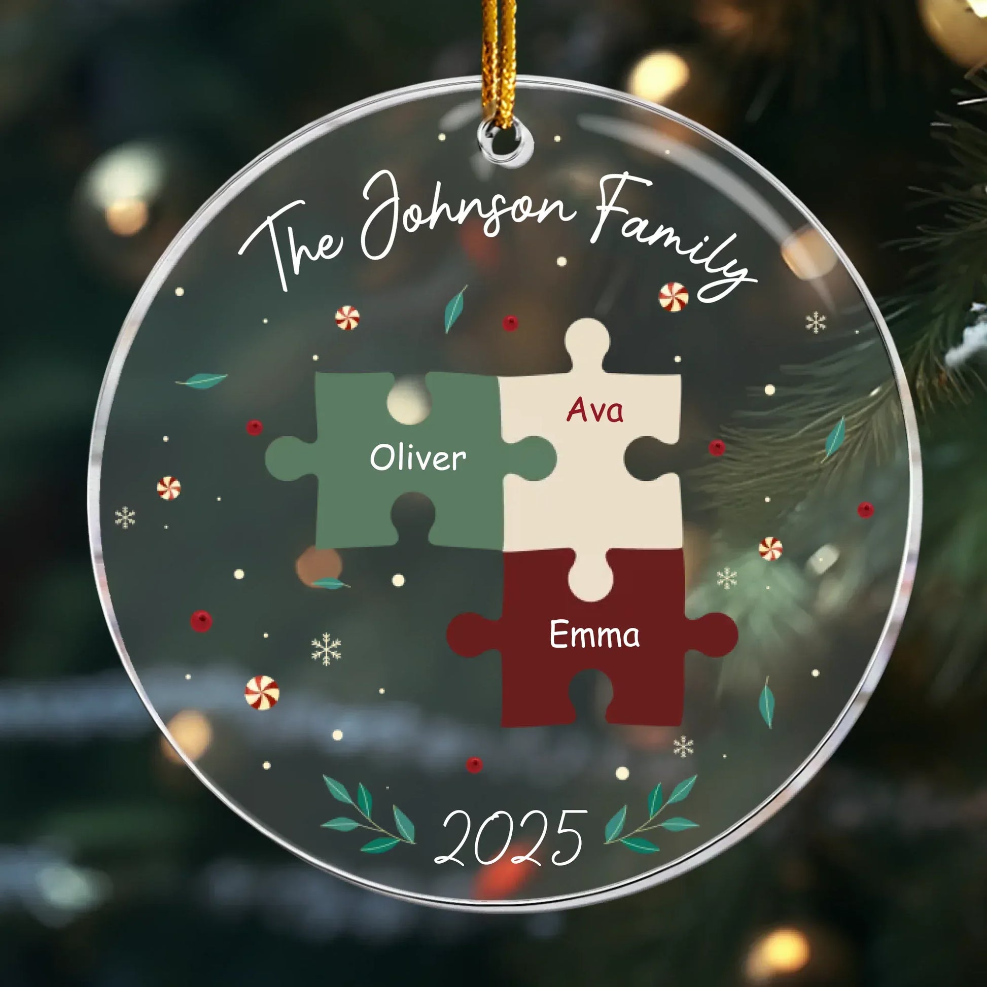 Ornament Acrylic / Glass / 3.5in / 8.9cm Family Name Puzzle - Family Member Keepsake - Personalized Acrylic Ornament