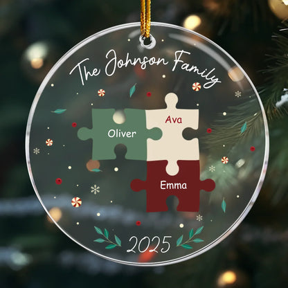 Ornament Acrylic / Glass / 3.5in / 8.9cm Family Name Puzzle - Family Member Keepsake - Personalized Acrylic Ornament