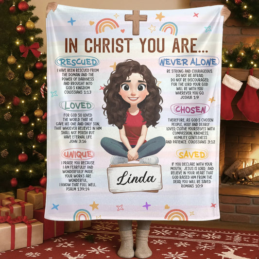 Blanket Custom KNT / White / 30x40in / 76x101cm In Christ You Are - Personalized Bible Verse Affirmation Custom Blanket