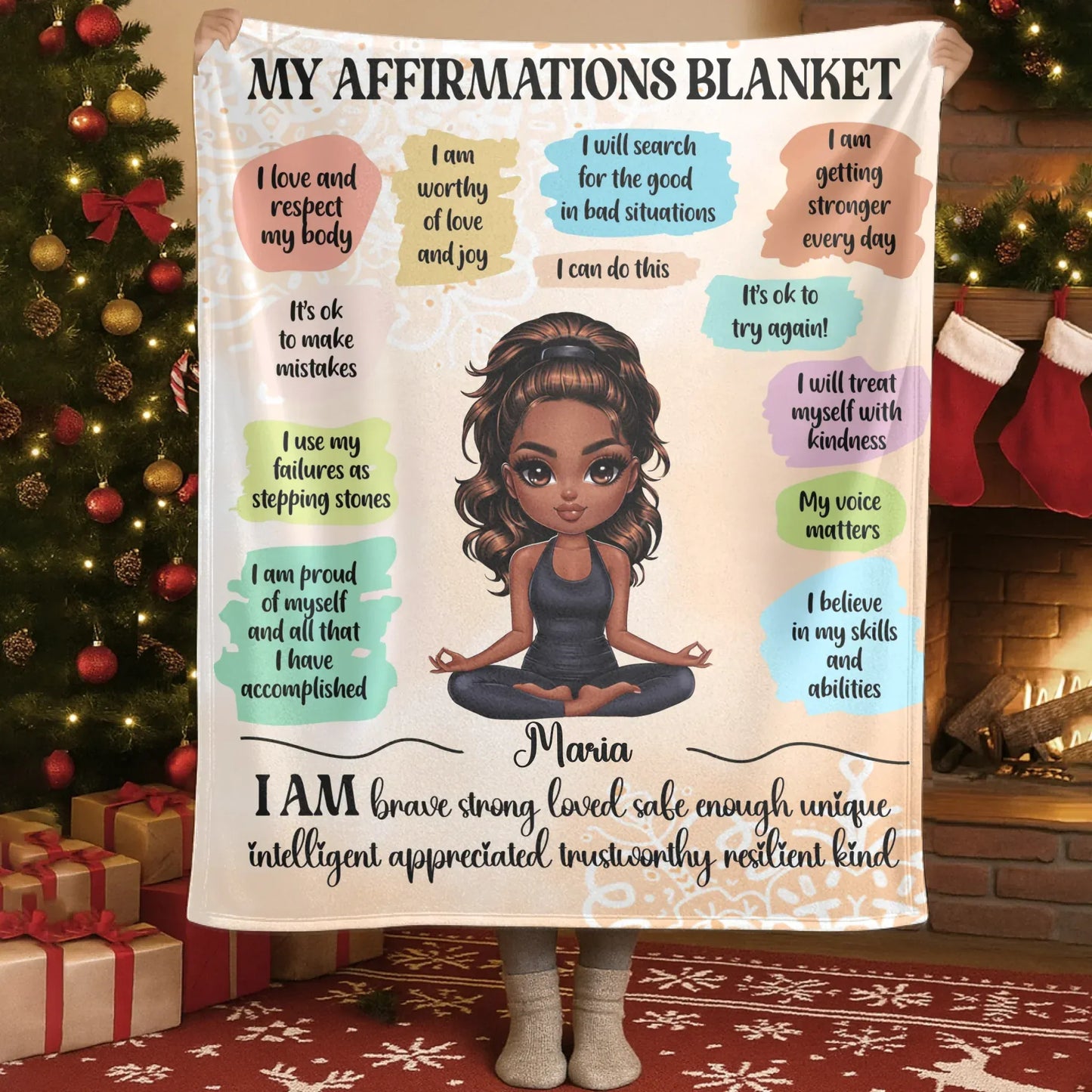 Blanket Custom KNT / White / 30x40in / 76x101cm I Am Brave, Strong, and Loved - Personalized Affirmation Girl Custom Blanket