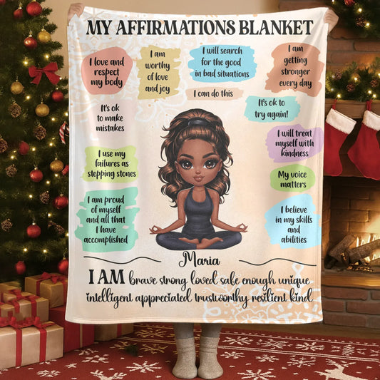 Blanket Custom KNT / White / 30x40in / 76x101cm I Am Brave, Strong, and Loved - Personalized Affirmation Girl Custom Blanket