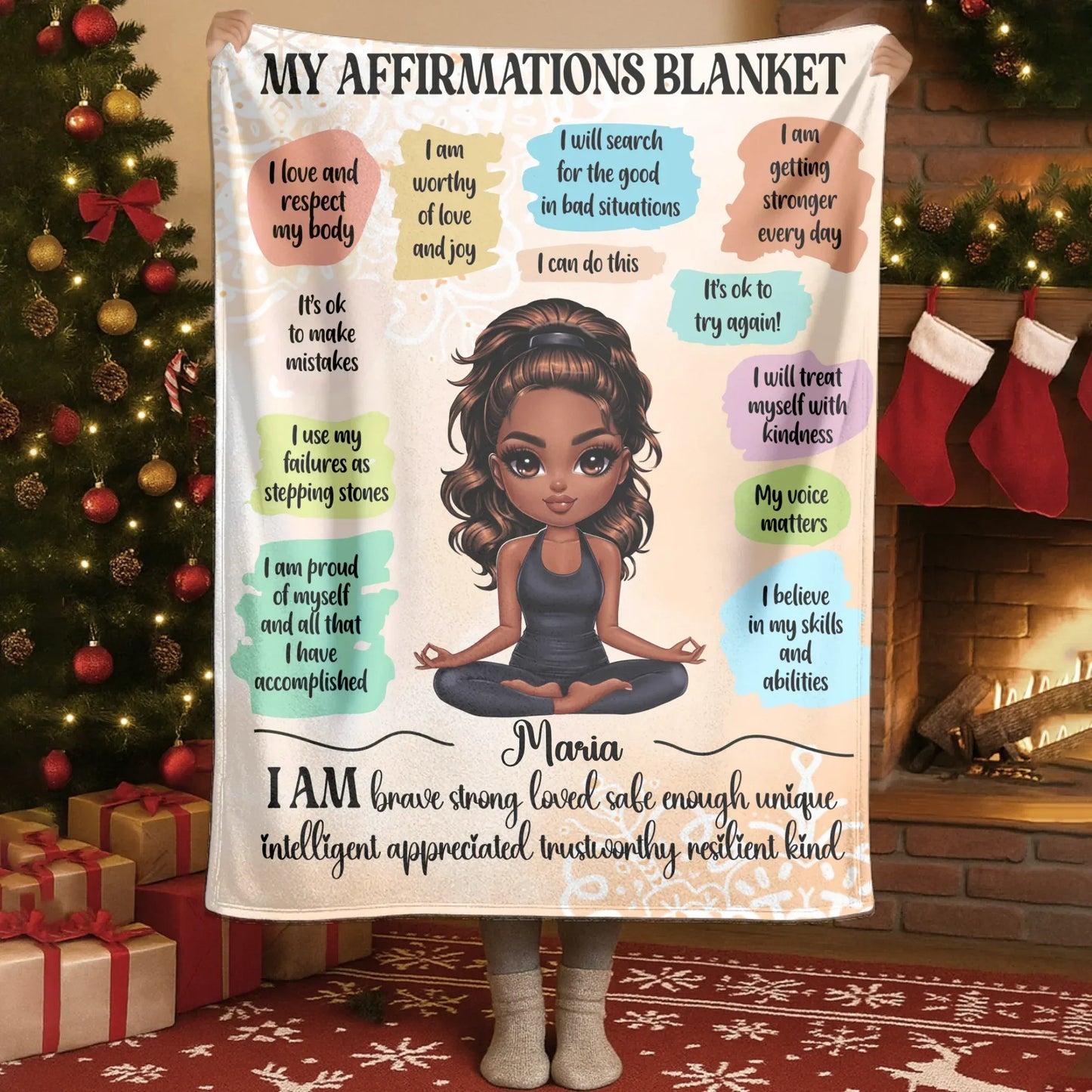 I Am Brave, Strong, and Loved - Personalized Affirmation Girl Custom Blanket