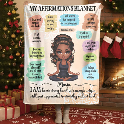 I Am Brave, Strong, and Loved - Personalized Affirmation Girl Custom Blanket