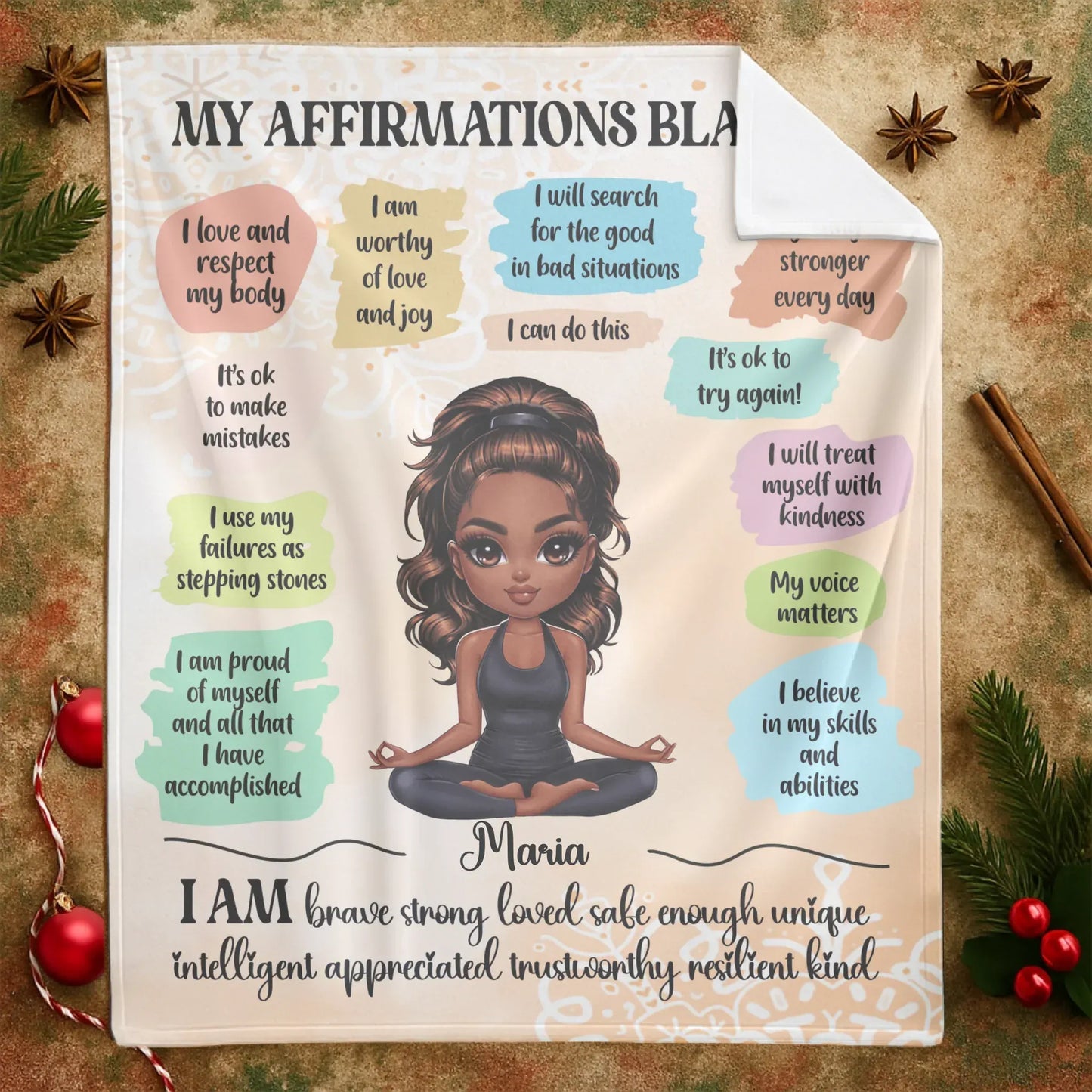 I Am Brave, Strong, and Loved - Personalized Affirmation Girl Custom Blanket