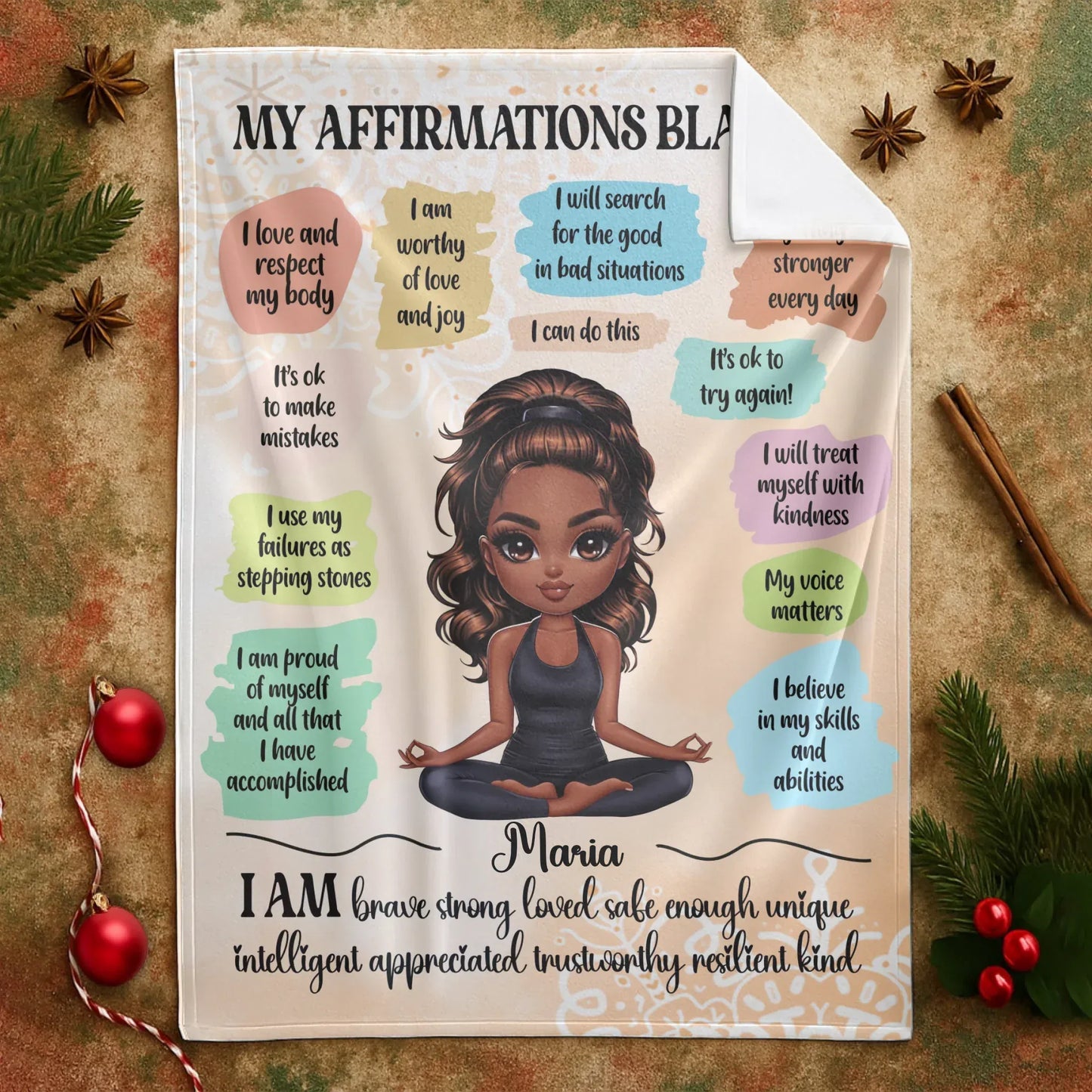 I Am Brave, Strong, and Loved - Personalized Affirmation Girl Custom Blanket