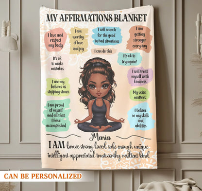 I Am Brave, Strong, and Loved - Personalized Affirmation Girl Custom Blanket