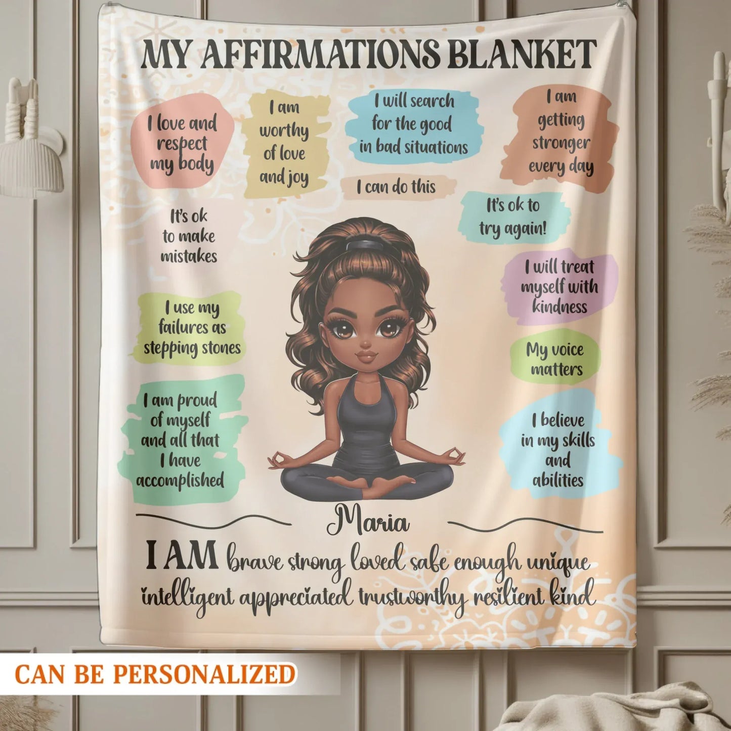 I Am Brave, Strong, and Loved - Personalized Affirmation Girl Custom Blanket