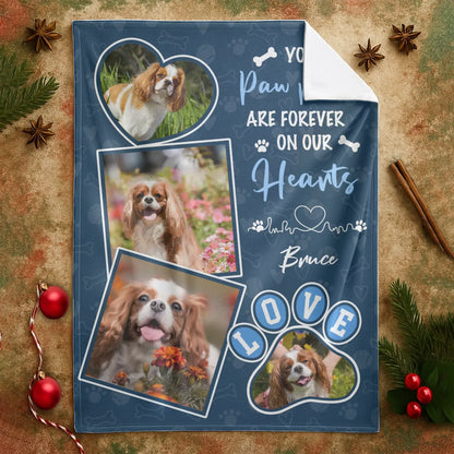Personalized Blankets Your Paw Prints Are Forever On Our Hearts - Personalized Dog Memorial Photo Custom Blanket