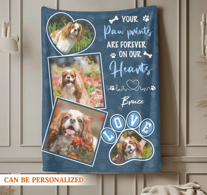 Personalized Blankets Your Paw Prints Are Forever On Our Hearts - Personalized Dog Memorial Photo Custom Blanket
