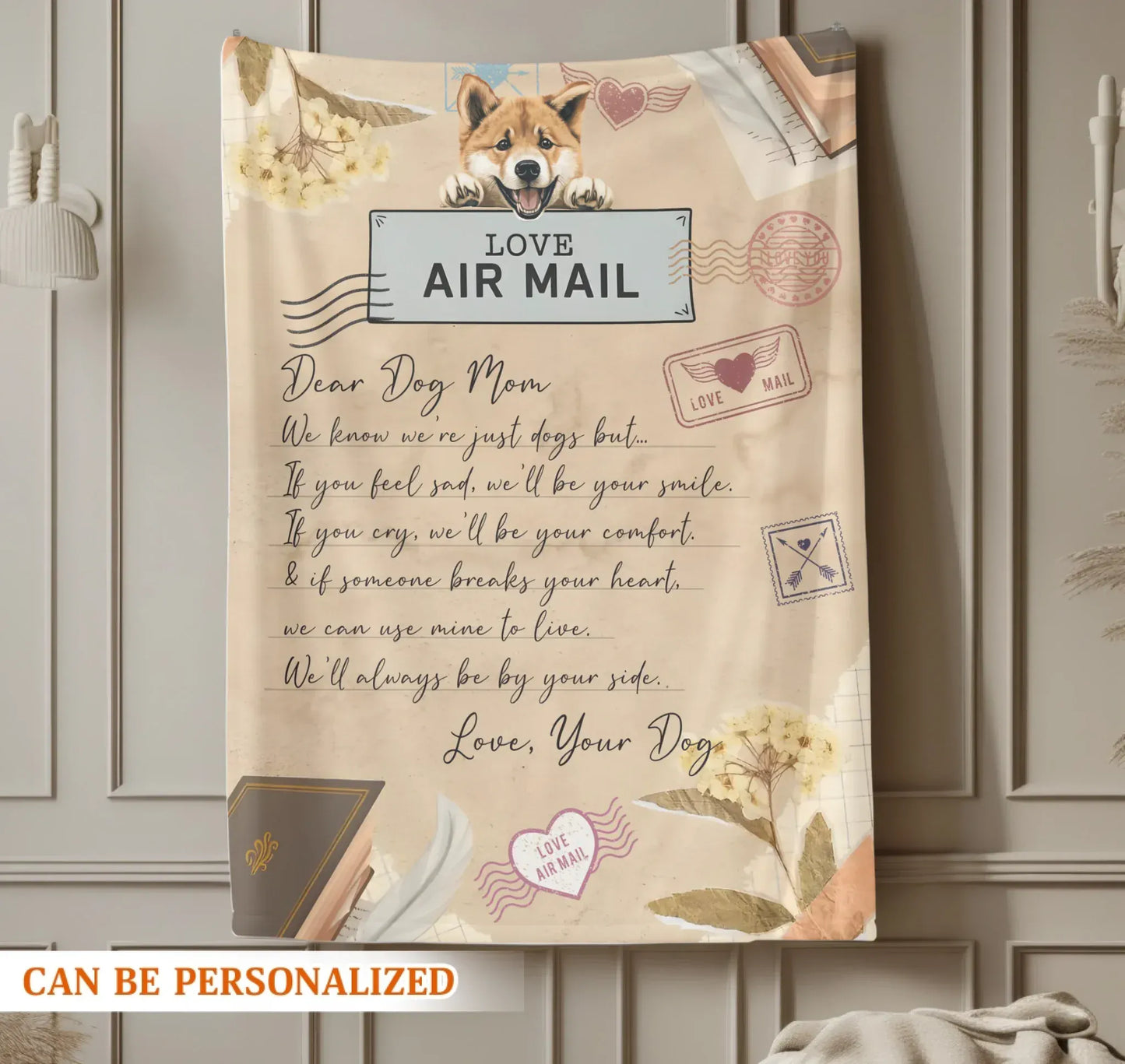 Dear Dog Mom Love Air Mail - Personalized Dog Comfort Letter Blanket