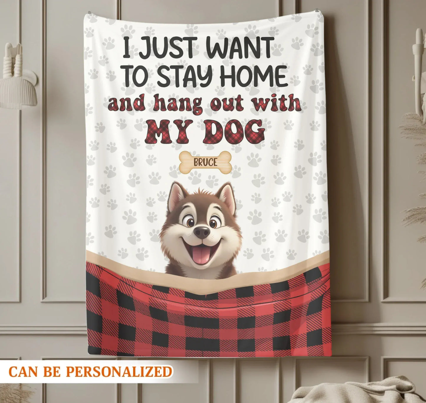 I Just Want To Stay Home - Personalized Multiple Dog Cartoon Custom Blanket