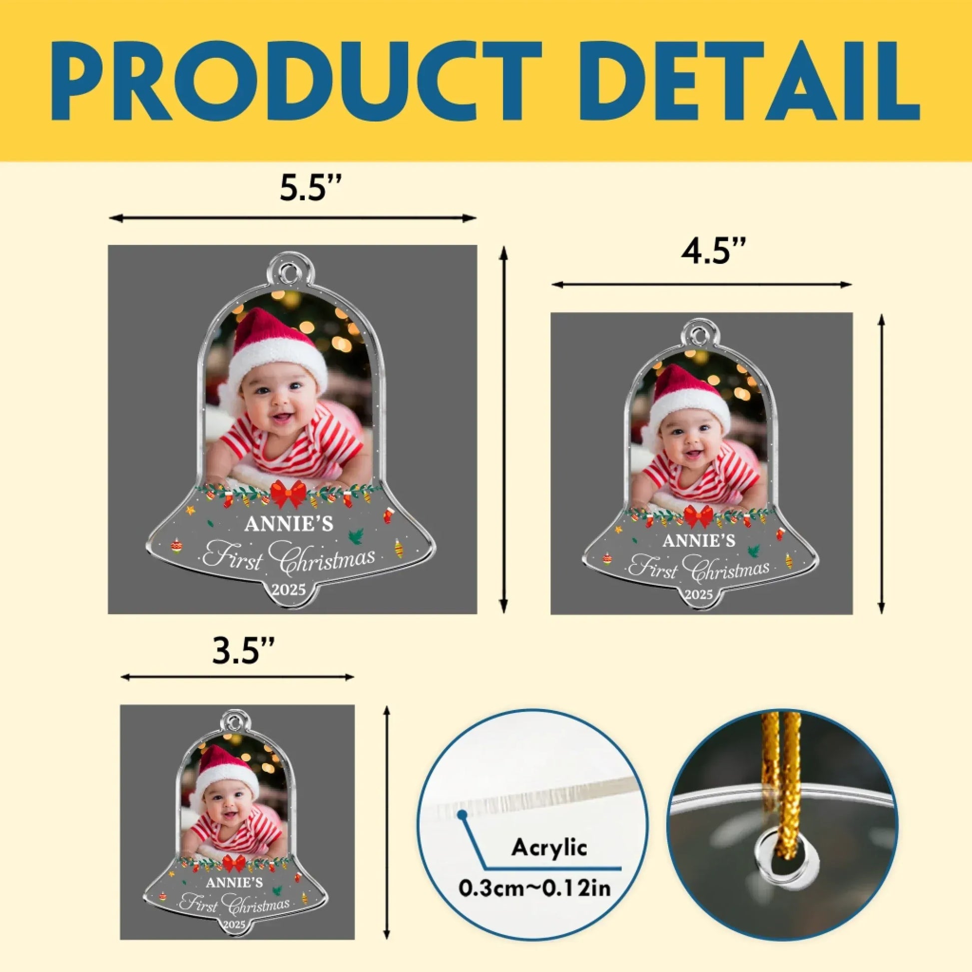 First Christmas - Baby Newborn 1st Christmas - Personalized Acrylic Baby Photo Ornament