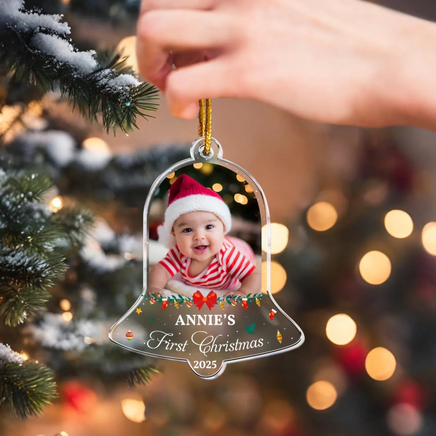 First Christmas - Baby Newborn 1st Christmas - Personalized Acrylic Baby Photo Ornament