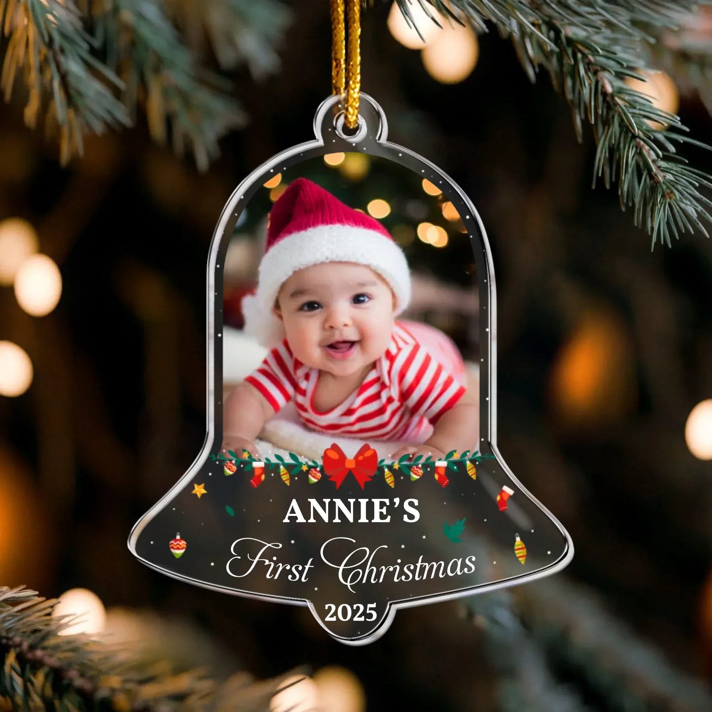 Ornament Acrylic / Glass / 3.5in / 8.9cm First Christmas - Baby Newborn 1st Christmas - Personalized Acrylic Baby Photo Ornament
