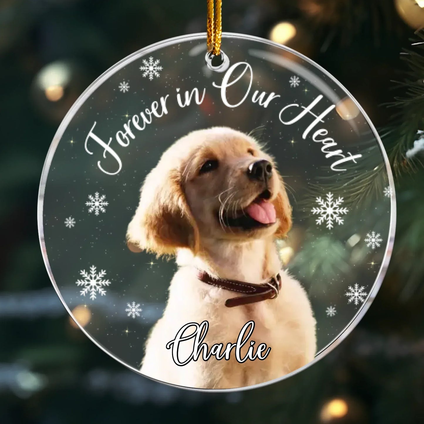 Personalized Ornaments Ornament Acrylic / Glass / 3.5in / 8.9cm Forever In Our Heart - Personalized Dog Memorial Photo Custom Name Ornament