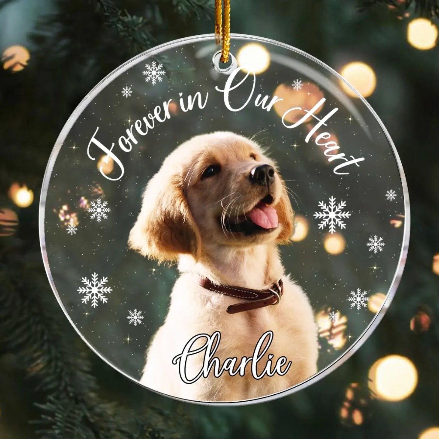 Personalized Ornaments Forever In Our Heart - Personalized Dog Memorial Photo Custom Name Ornament