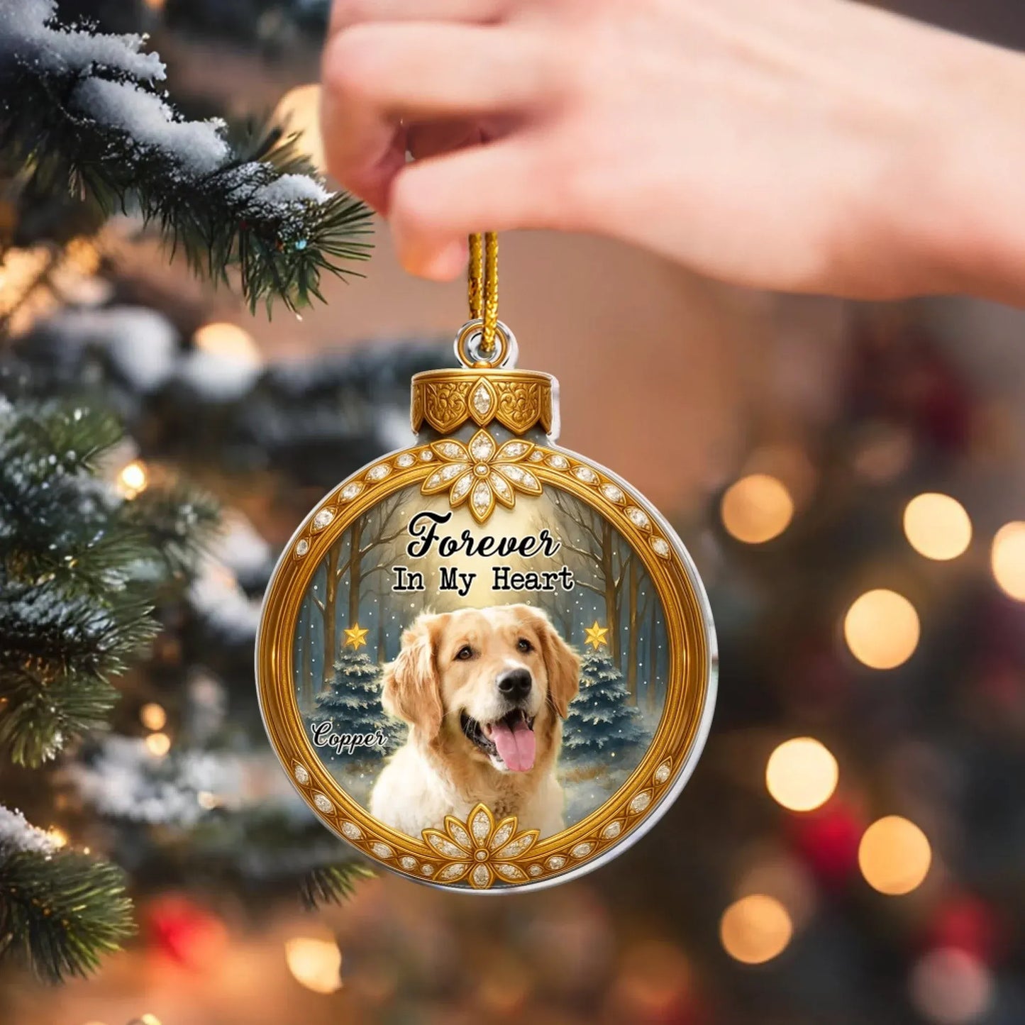 Forever In My Heart Memorial Dog - Pet Sympathy Gift -  Personalized Acrylic Photo Ornament