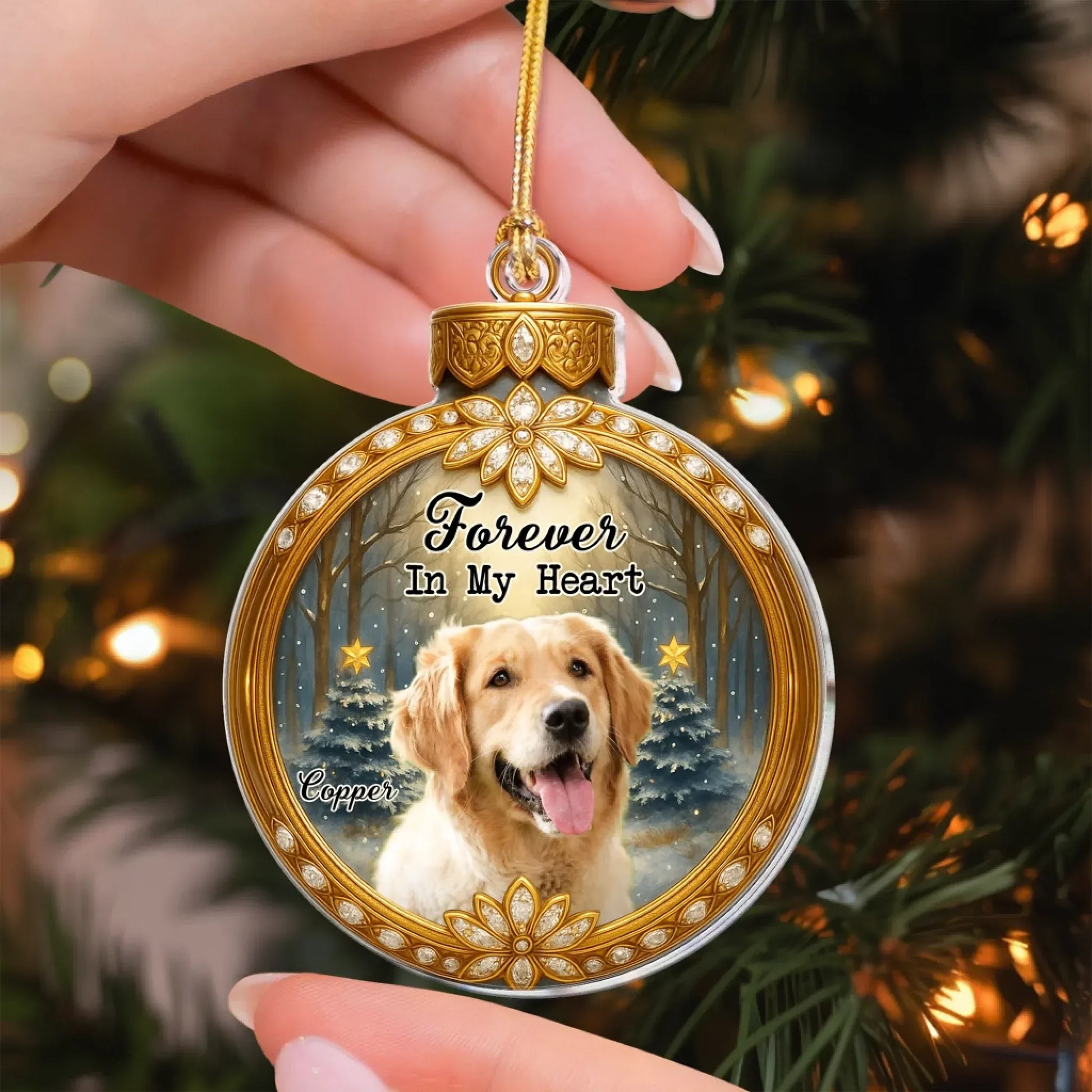Forever In My Heart Memorial Dog - Pet Sympathy Gift -  Personalized Acrylic Photo Ornament