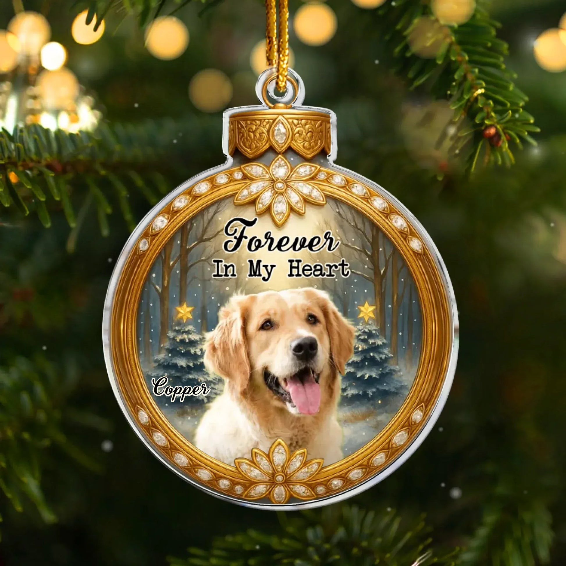 Ornament Acrylic / Glass / 3.5in / 8.9cm Forever In My Heart Memorial Dog - Pet Sympathy Gift -  Personalized Acrylic Photo Ornament