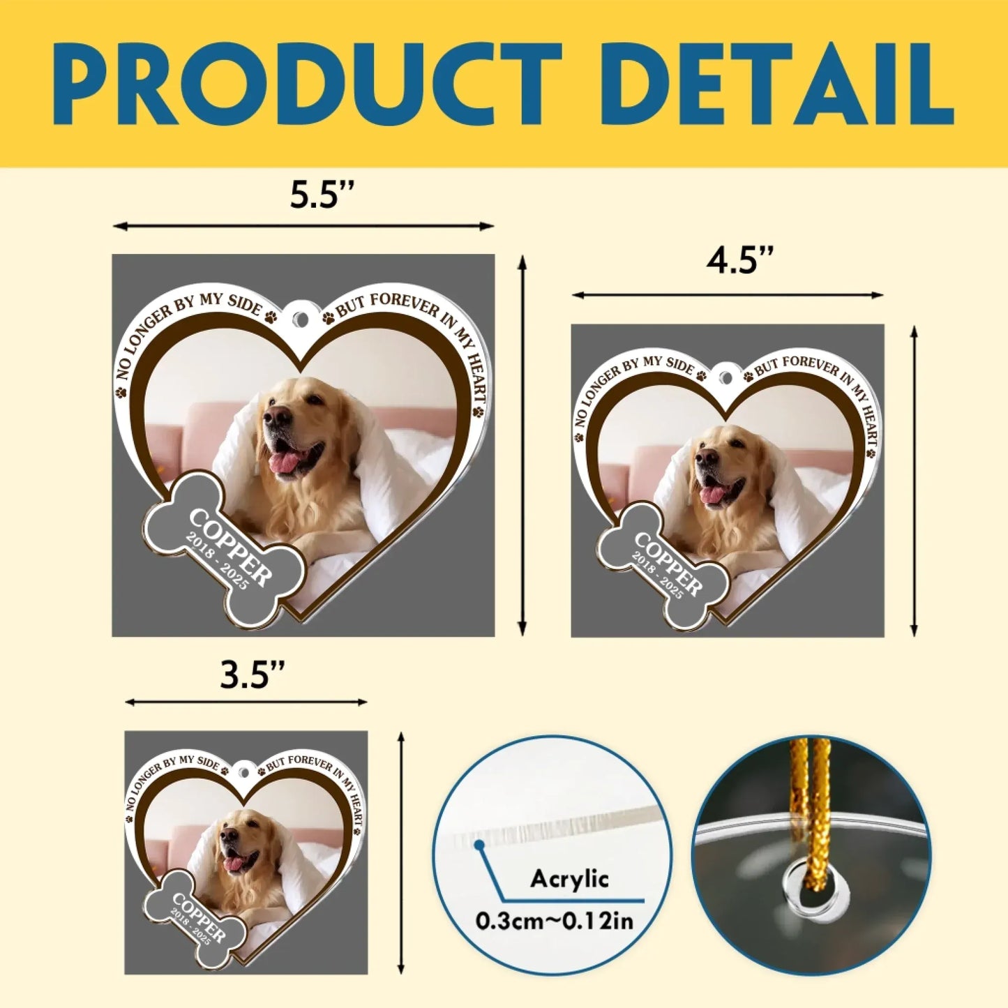 No Longer By My Side But Forever in My Heart - Memorial Dog Gift -  Personalized Dog Acrylic Photo Ornament