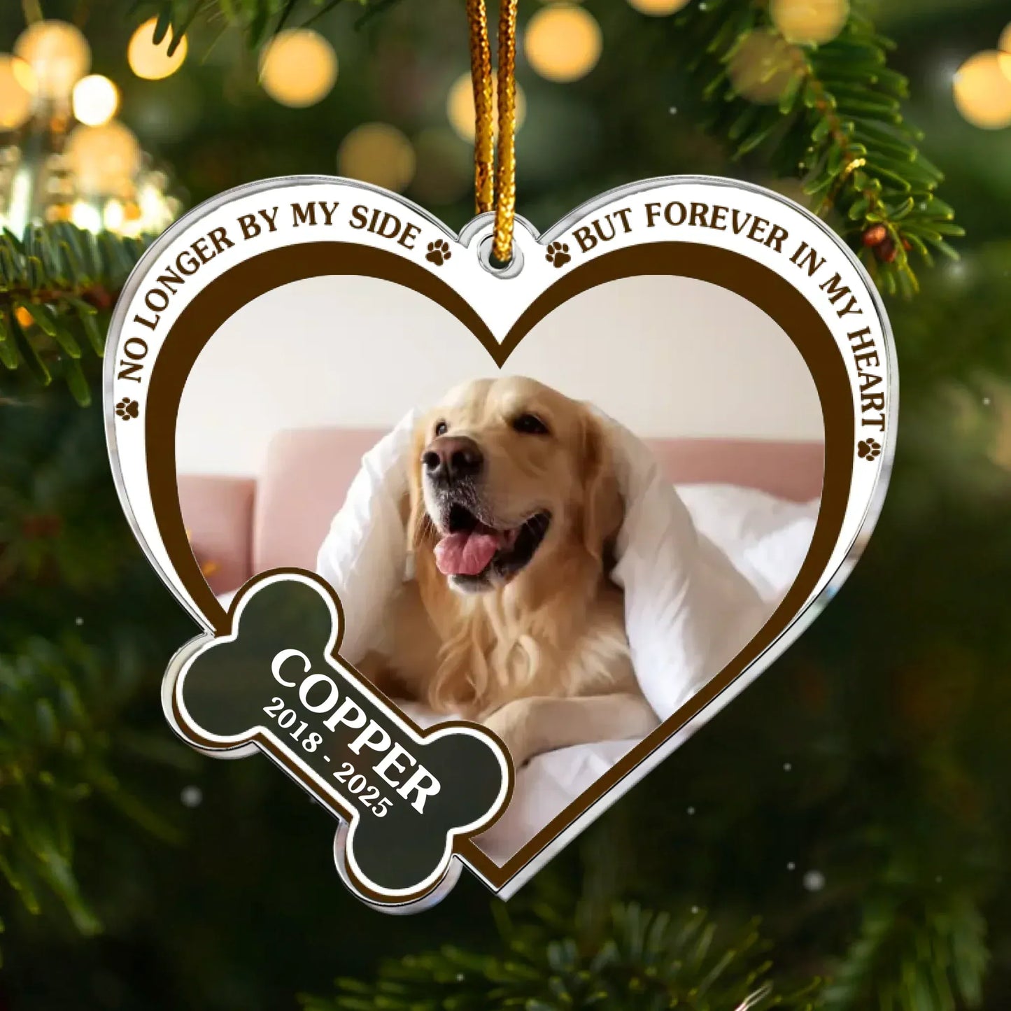 Ornament Acrylic / Glass / 3.5in / 8.9cm No Longer By My Side But Forever in My Heart - Memorial Dog Gift -  Personalized Dog Acrylic Photo Ornament