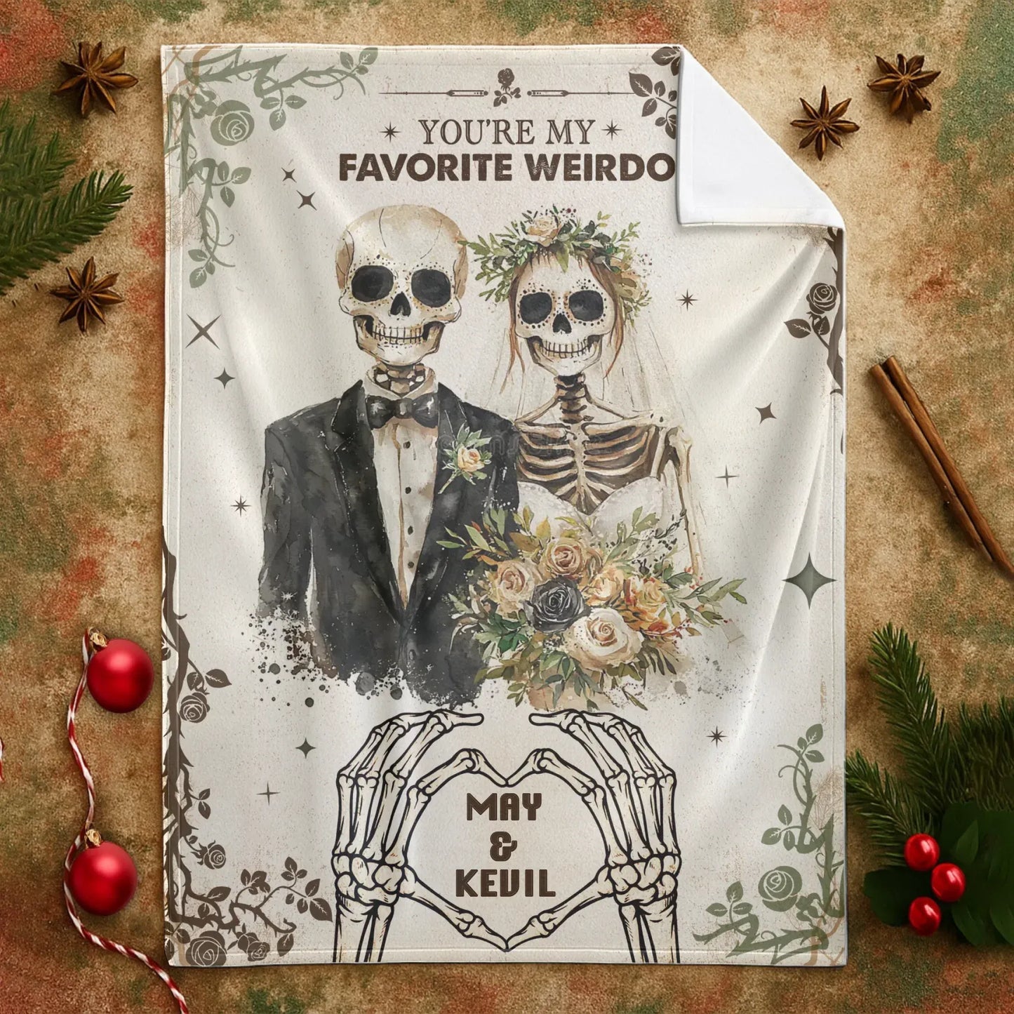 Personalized Blankets You're My Favorite Weirdo - Personalized Couple Skeleton Name Custom Blanket