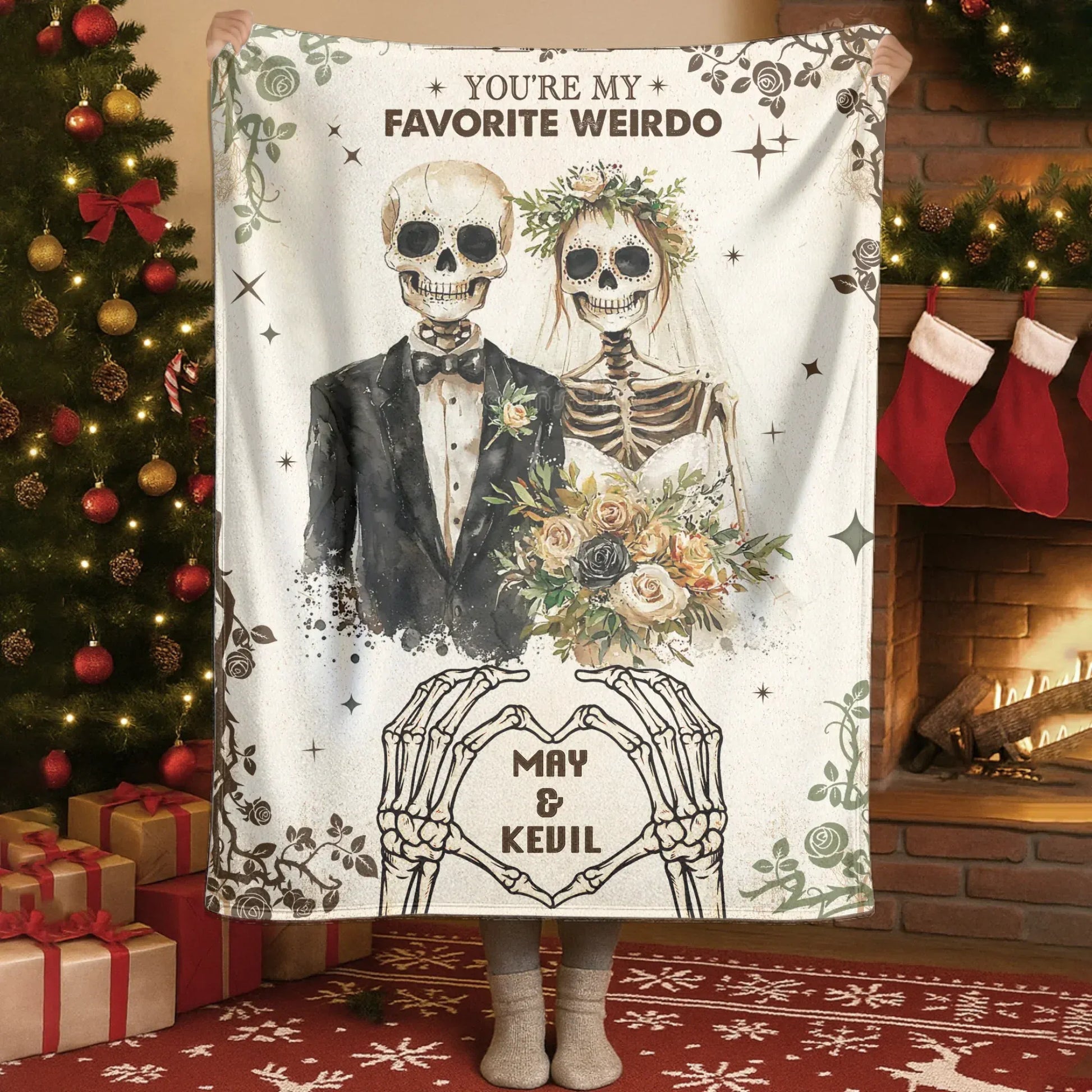 Personalized Blankets Blanket Custom KNT / White / 30x40in / 76x101cm You're My Favorite Weirdo - Personalized Couple Skeleton Name Custom Blanket