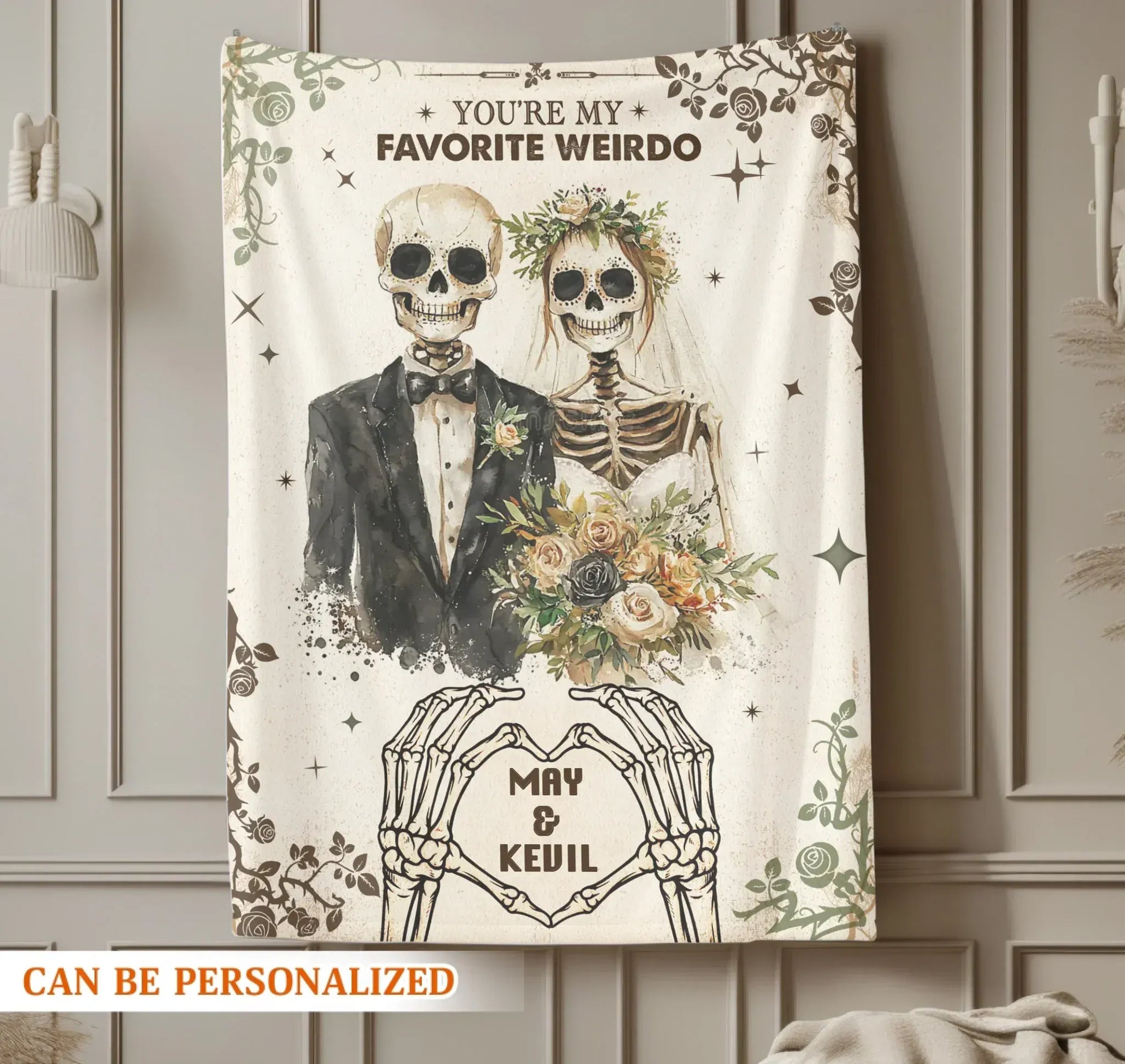 Personalized Blankets You're My Favorite Weirdo - Personalized Couple Skeleton Name Custom Blanket