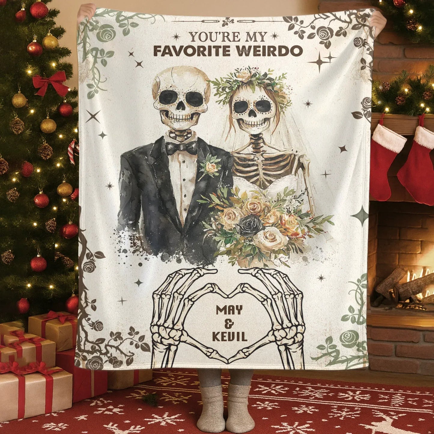 Personalized Blankets You're My Favorite Weirdo - Personalized Couple Skeleton Name Custom Blanket
