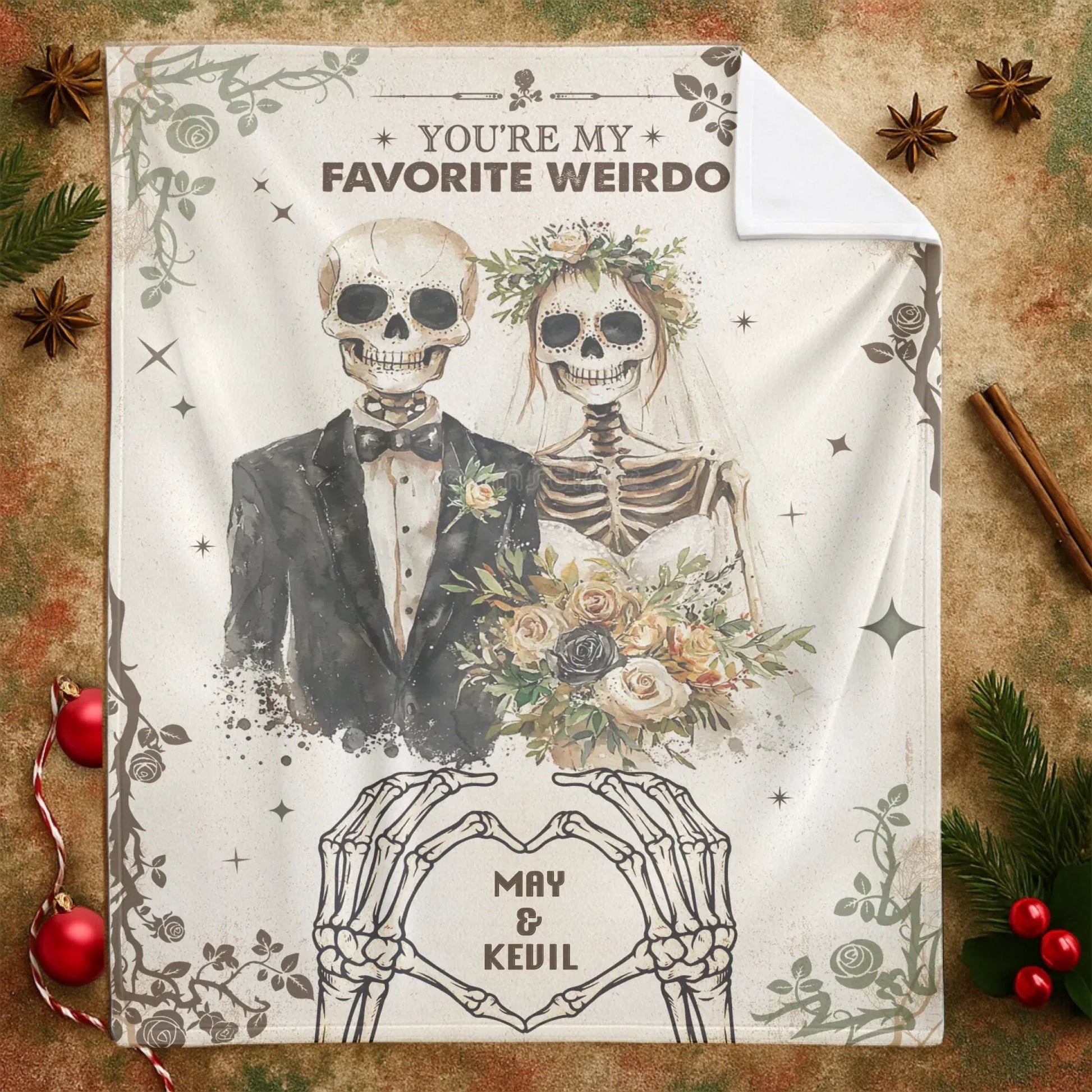 Personalized Blankets You're My Favorite Weirdo - Personalized Couple Skeleton Name Custom Blanket