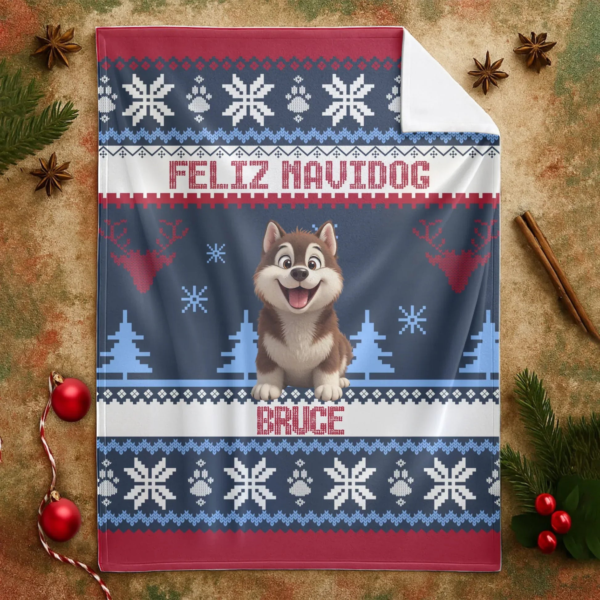Personalized Blankets Feliz Navidog - Personalized Dog Christmas Ugly Sweater Custom Blanket