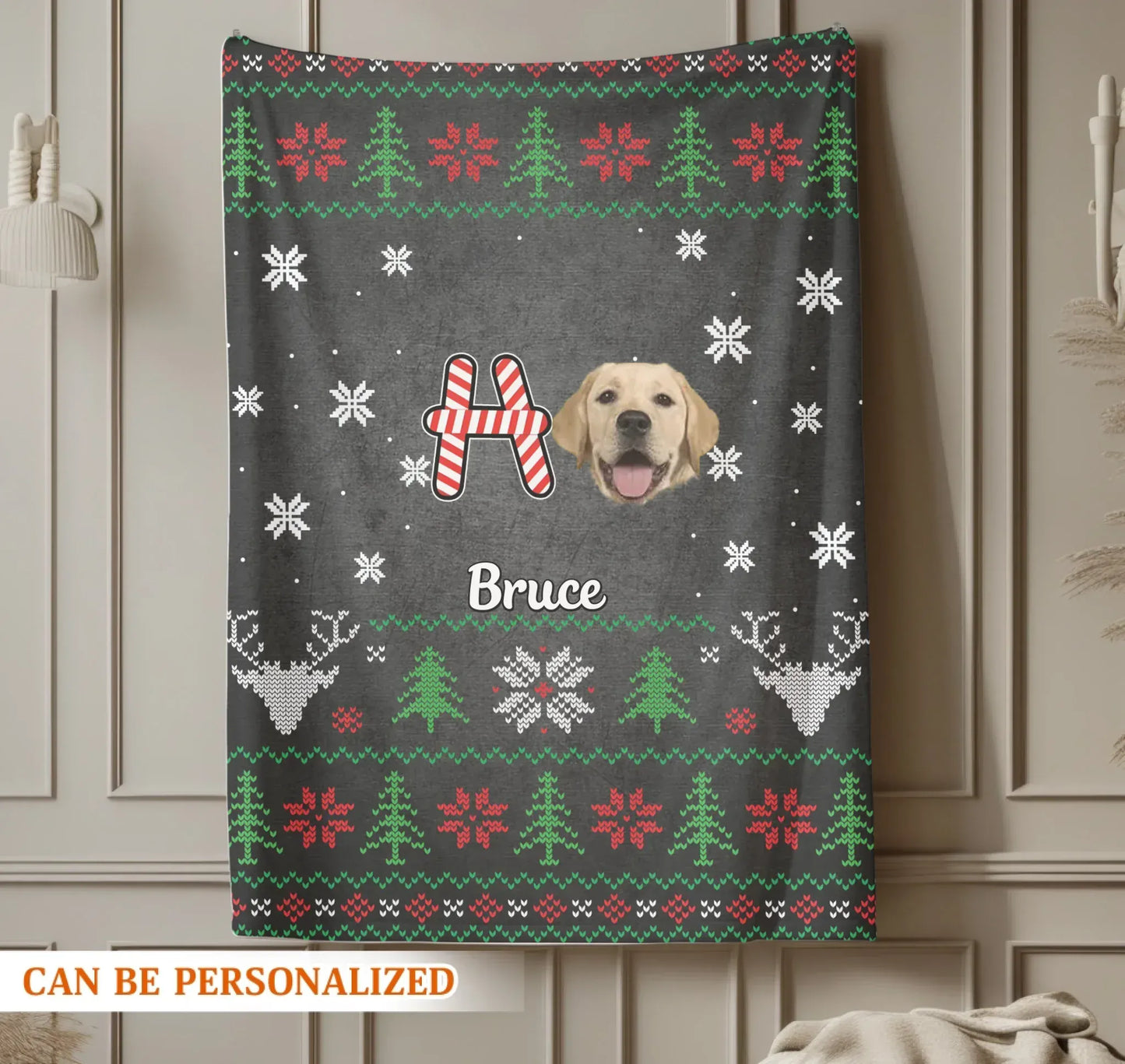 Personalized Blankets HO HO HO, Merry Dogmas! – Personalized Pet Photo Ugly Christmas Pattern Blanket
