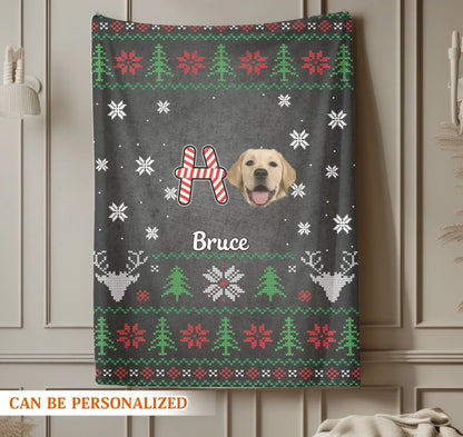 Personalized Blankets HO HO HO, Merry Dogmas! – Personalized Pet Photo Ugly Christmas Pattern Blanket