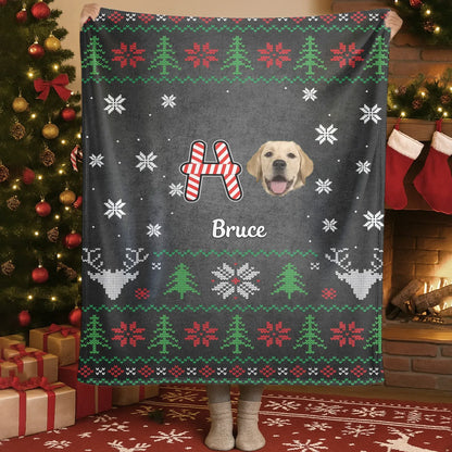Personalized Blankets Blanket Custom KNT / White / 30x40in / 76x101cm HO HO HO, Merry Dogmas! – Personalized Pet Photo Ugly Christmas Pattern Blanket