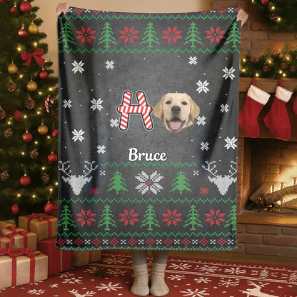 Personalized Blankets HO HO HO, Merry Dogmas! – Personalized Pet Photo Ugly Christmas Pattern Blanket