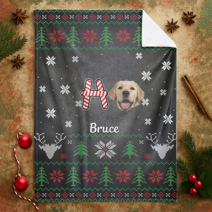 Personalized Blankets HO HO HO, Merry Dogmas! – Personalized Pet Photo Ugly Christmas Pattern Blanket