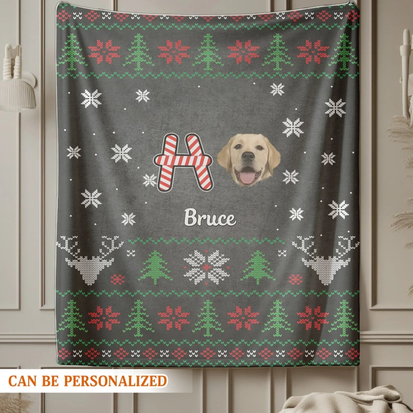 Personalized Blankets HO HO HO, Merry Dogmas! – Personalized Pet Photo Ugly Christmas Pattern Blanket