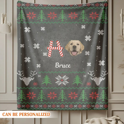 Personalized Blankets HO HO HO, Merry Dogmas! – Personalized Pet Photo Ugly Christmas Pattern Blanket
