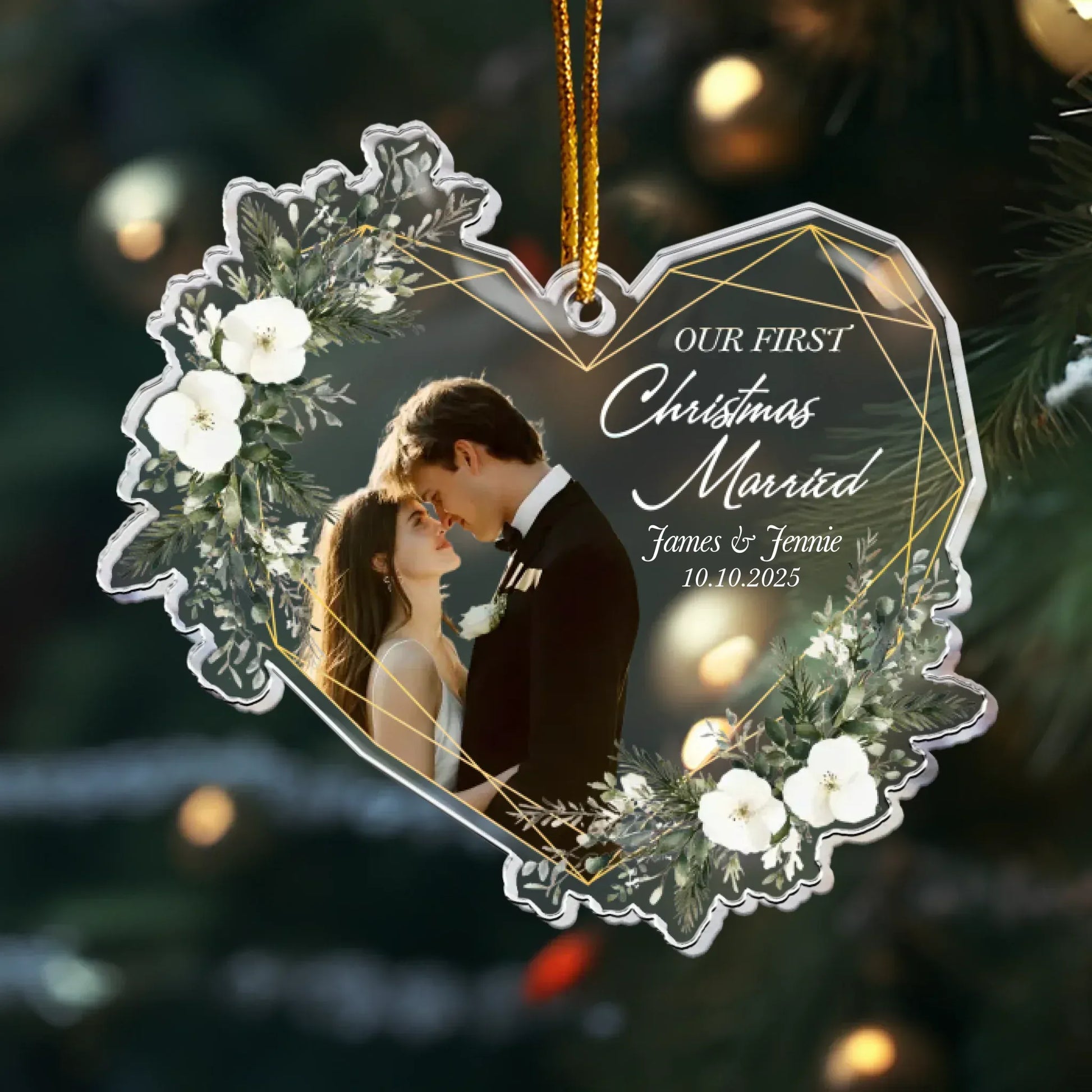 Personalized Ornaments Ornament Acrylic / Glass / 3.5in / 8.9cm Our First Christmas Married As Mr & Mrs - 1st Christmas Together - Personalized Acrylic Photo Ornament
