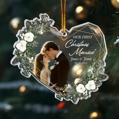 Personalized Ornaments Ornament Acrylic / Glass / 3.5in / 8.9cm Our First Christmas Married As Mr & Mrs - 1st Christmas Together - Personalized Acrylic Photo Ornament