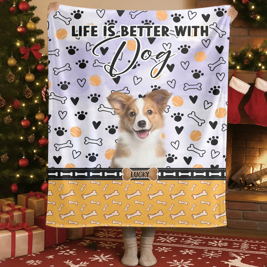 Personalized Blankets Blanket Custom KNT / White / 30x40in / 76x101cm Life Is Better With Dog - Personalized Multi Dog Photo & Name Custom Blanket
