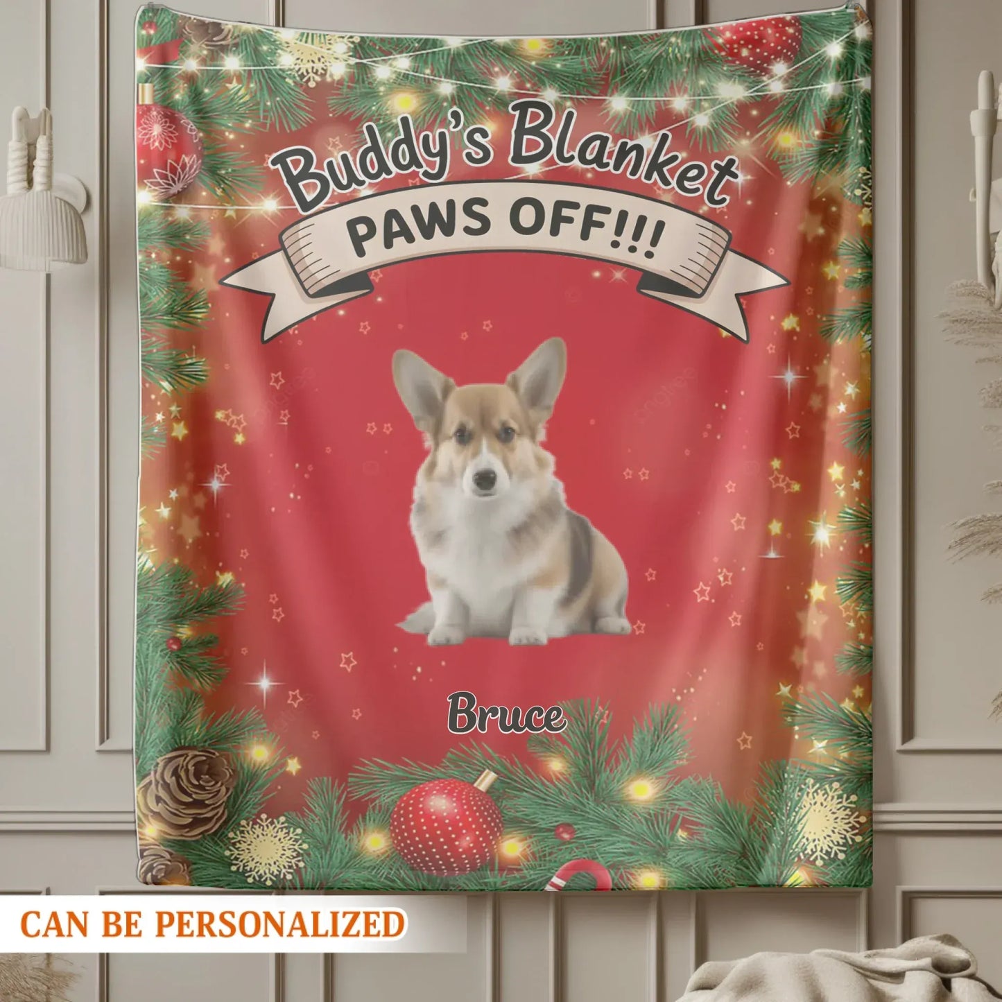 Personalized Blankets PAWS OFF!!! Buddy's Blanket - Personalized Dog Photo Christmas Custom Blanket