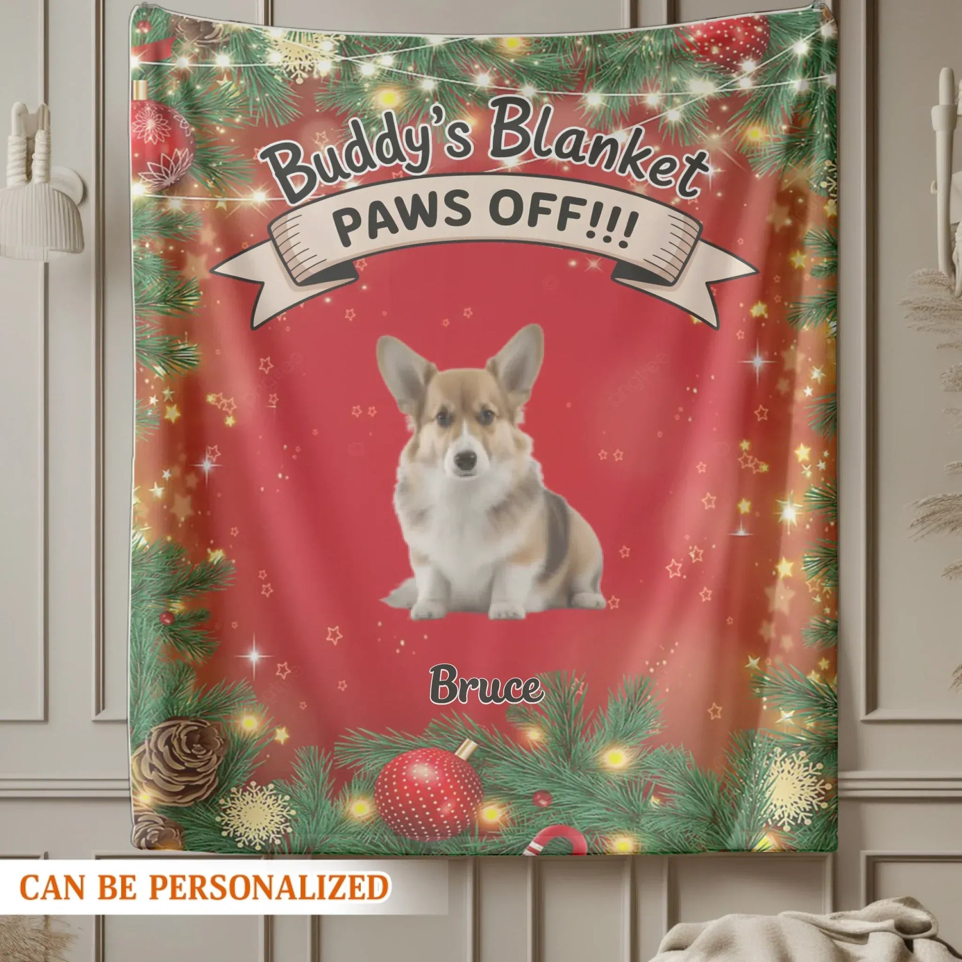 Personalized Blankets PAWS OFF!!! Buddy's Blanket - Personalized Dog Photo Christmas Custom Blanket