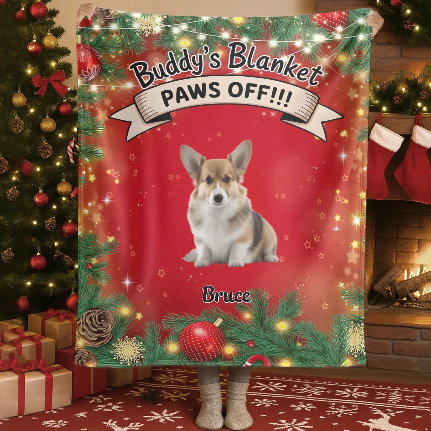 Personalized Blankets Blanket Custom KNT / White / 30x40in / 76x101cm PAWS OFF!!! Buddy's Blanket - Personalized Dog Photo Christmas Custom Blanket